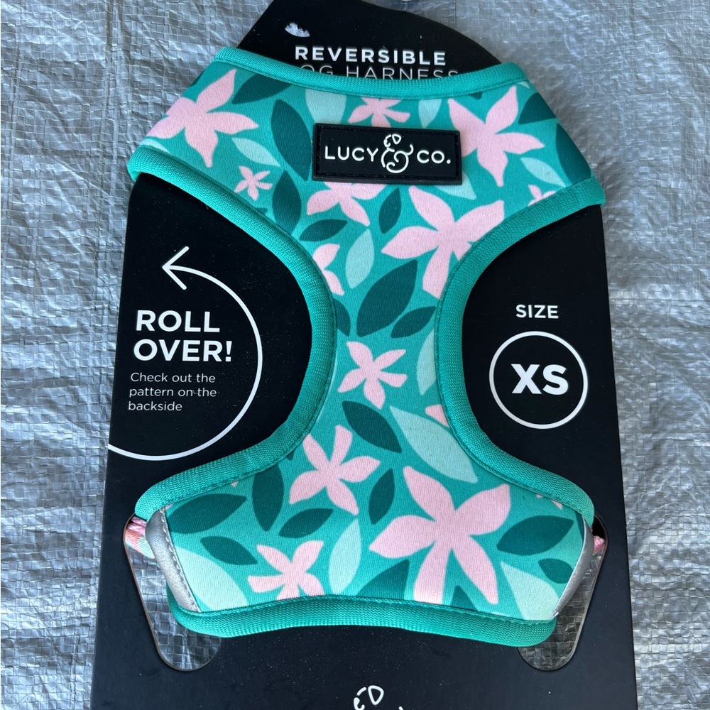 Reversible Dog Harness - Green and Pink Floral  Size- Extra Small